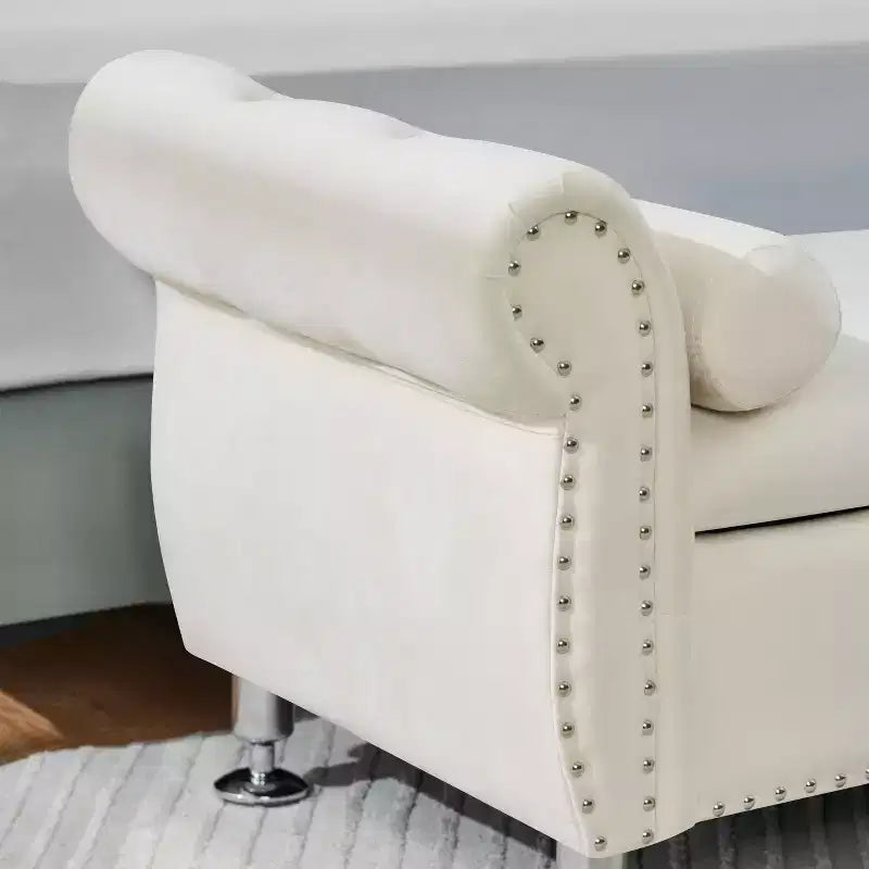 Banc de rangement moderne en velours TUYOHW avec bouton en cristal et 1 coussin, banc de bout de lit rembourré avec pieds en métal, pour salon, chambre à coucher