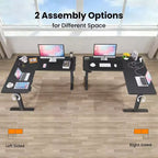 HOMDOX Bureau d'angle en L de 63 x 55 Elec. avec prises/tapis de souris/crochet, réglable en hauteur, pour la maison/bureau/écriture/jeux 2026 Nouvelle station de travail informatique