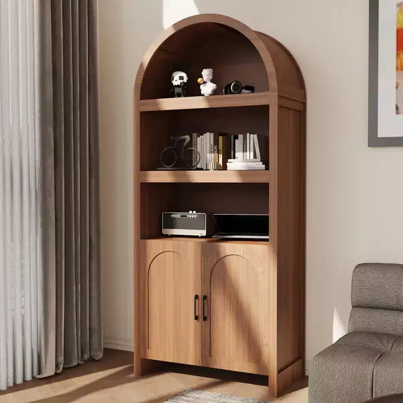 Bibliothèque haute avec armoire arquée et rangement, bibliothèque de style Mid-Century, armoire de rangement en bois moderne pour cuisine