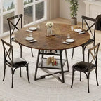 Table à manger ronde 42 pouces pour 4 à 6 personnes, table de cuisine ronde avec base en métal, table à manger ronde en bois, tables de cuisine en bois avec étagère de rangement