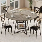 Table à manger ronde 42 pouces pour 4 à 6 personnes, table de cuisine ronde avec base en métal, table à manger ronde en bois, tables de cuisine en bois avec étagère de rangement