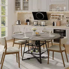 Table à manger ronde 42 pouces pour 4 à 6 personnes, table de cuisine ronde avec base en métal, table à manger ronde en bois, tables de cuisine en bois avec étagère de rangement
