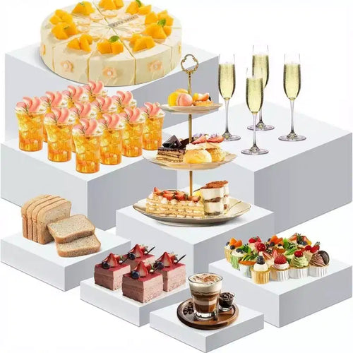 6Pcs Buffet Risers Set (Size 6,7,8,9,10,11), Food Risers for Buffet Table, Acrylic Display Stand Shelf for Dessert, Cube Boxes Nesting Risers