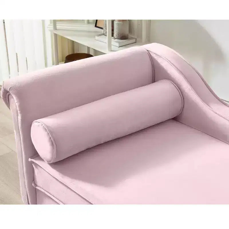 MAYEERTY Canapé méridienne en velours avec pieds en métal doré et oreiller rond pour salon rose