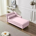 MAYEERTY Canapé méridienne en velours avec pieds en métal doré et oreiller rond pour salon rose