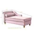 MAYEERTY Canapé méridienne en velours avec pieds en métal doré et oreiller rond pour salon rose