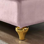 MAYEERTY Canapé méridienne en velours avec pieds en métal doré et oreiller rond pour salon rose