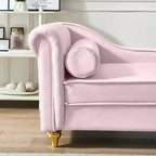 MAYEERTY Canapé méridienne en velours avec pieds en métal doré et oreiller rond pour salon rose