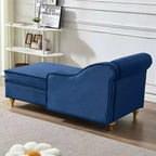 MAYEERTY Chaise longue en velours avec pieds en métal doré et coussin rond pour salon, bleu