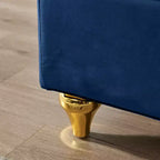MAYEERTY Chaise longue en velours avec pieds en métal doré et coussin rond pour salon, bleu