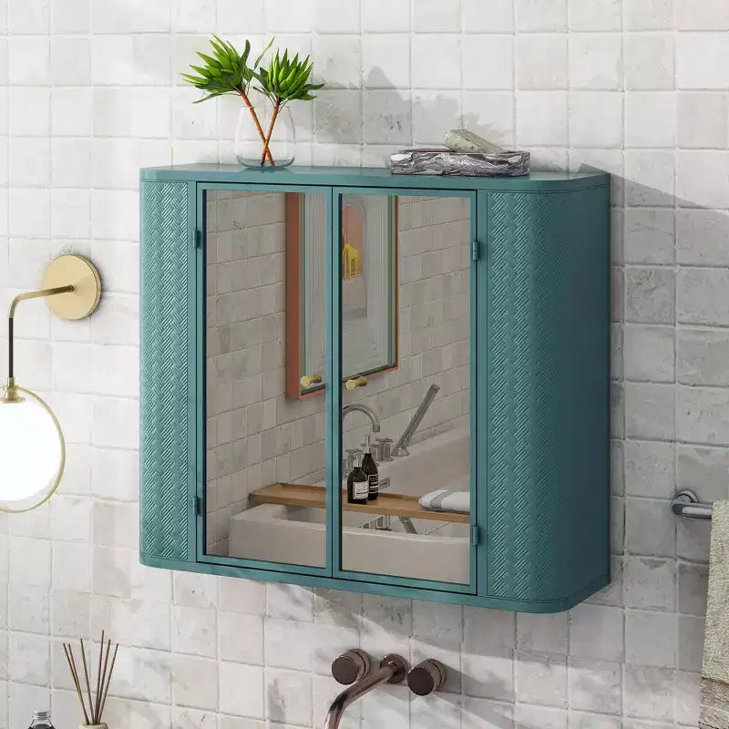 Wall-Mounted Bathroom Vanity with Mirror, Two Mirrored Doors,and Open Shelves; Style Metal Frame Storage Cabinet with Open Compartments