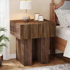 Table de chevet cannelée Lantine, Table de chevet en bois avec tiroir de rangement, Table d'appoint moderne pour chambre à coucher