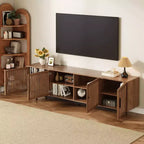 Meuble TV moderne de 78'' pour téléviseurs de 85'', console multimédia, centre de divertissement avec gestion des câbles et charnières à fermeture douce, Noyer - ModernLuxe