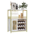 Gold Industrial Wine Bar Cabinet C 12-Bottle Storage with Removable Glass Holder C Sideboard for Living Room, Kitchen & Dining Room