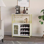 Buffet de bar à vin industriel doré avec rangement pour 12 bouteilles, support à verre amovible - Meuble d'appoint pour salon, cuisine et salle à manger
