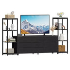 Meuble TV commode avec 9 tiroirs en tissu et 2 étagères de rangement industrielles à 4 niveaux pour salon