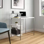 TUYOHW Side Storage Student Desk,Modern Study Desk with Laminated Top & Metal Frame,Spacious Desktop with Shelves for Homework Laptop Books,White