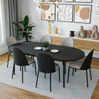 LeisureMod Tule 7-Piece Dining Set in Steel Frame with 6 Upholstered Seat Dining Chairs and 71 Oval Dining Table with Wood Tabletop