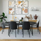 Ensemble de salle à manger 7 pièces LeisureMod Tule avec cadre en acier, 6 chaises de salle à manger rembourrées et table de salle à manger ovale de 180 cm avec plateau en bois