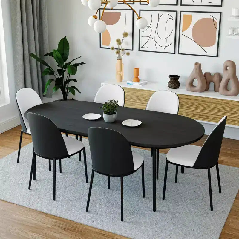 Ensemble de salle à manger 7 pièces LeisureMod Tule avec cadre en acier, 6 chaises de salle à manger rembourrées et table de salle à manger ovale de 180 cm avec plateau en bois