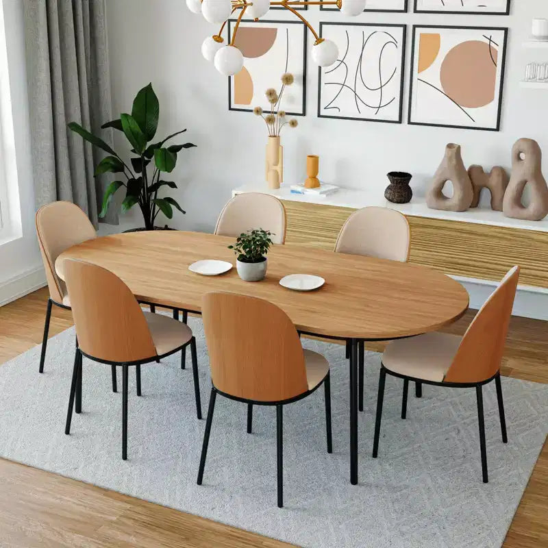 Ensemble de salle à manger 7 pièces LeisureMod Tule avec cadre en acier, 6 chaises de salle à manger rembourrées et table de salle à manger ovale de 180 cm avec plateau en bois