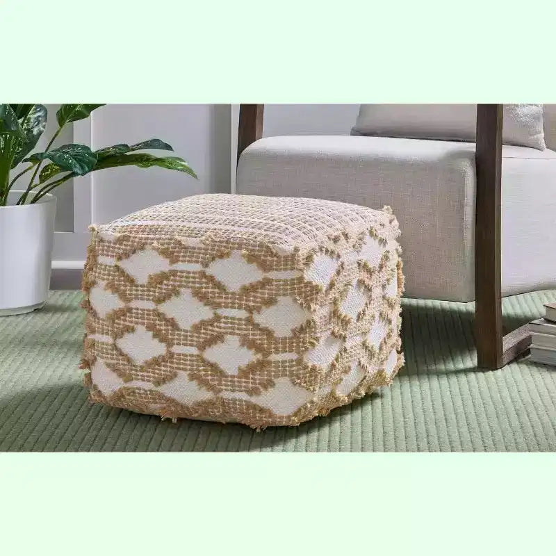 Pouf carré en coton/jute tissé à la main Rowan