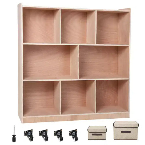 8-Section Entryway Storage Cabinet w/ 4 Hidden Wheels. 2 Bins. Mobile Organizer