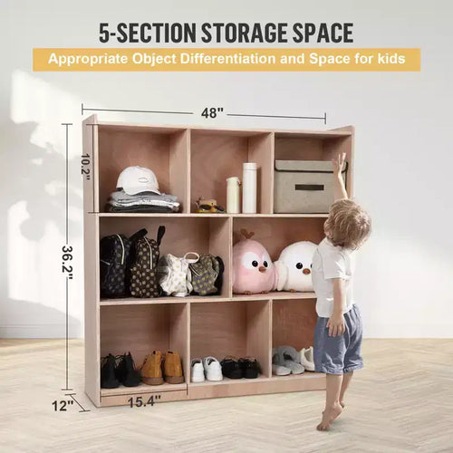 Meuble de rangement d'entrée à 8 sections avec 4 roulettes dissimulées. 2 bacs. Organisateur mobile.