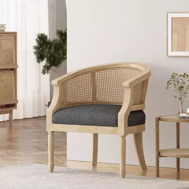TUYOHW Fauteuil d'appoint moderne en bois avec assise épaisse et confortable, dossier incurvé en rotin, fauteuil de salon pour le séjour, la chambre