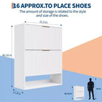 Meuble à chaussures avec 2 tiroirs basculants, Organisateur de chaussures dissimulé sur pied avec étagère ouverte inférieure, Meuble à chaussures étroit pour couloir