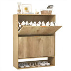 Meuble à chaussures avec 2 tiroirs basculants, Organisateur de chaussures dissimulé sur pied avec étagère ouverte inférieure, Meuble à chaussures étroit pour couloir