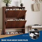 Meuble à chaussures avec 2 tiroirs basculants, Organisateur de chaussures dissimulé sur pied avec étagère ouverte inférieure, Meuble à chaussures étroit pour couloir