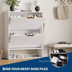 Meuble à chaussures avec 2 tiroirs basculants, Organisateur de chaussures dissimulé sur pied avec étagère ouverte inférieure, Meuble à chaussures étroit pour couloir