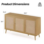 JVNOXK Buffet 18 pouces avec 3 Portes en Rotin, Console de Rangement de Cuisine Moderne, Adapté pour l'Entrée et le Salon, Finition Naturelle