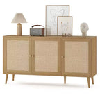 JVNOXK Buffet 18 pouces avec 3 Portes en Rotin, Console de Rangement de Cuisine Moderne, Adapté pour l'Entrée et le Salon, Finition Naturelle
