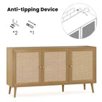 JVNOXK Buffet 18 pouces avec 3 Portes en Rotin, Console de Rangement de Cuisine Moderne, Adapté pour l'Entrée et le Salon, Finition Naturelle