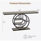 Console de 140 cm pour entrée, table de canapé de couloir industrielle avec étagères de rangement, table d'appoint étroite à 5 niveaux avec étagères de rangement circulaires