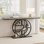 Console de 140 cm pour entrée, table de canapé de couloir industrielle avec étagères de rangement, table d'appoint étroite à 5 niveaux avec étagères de rangement circulaires