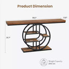 Console de 140 cm pour entrée, table de canapé de couloir industrielle avec étagères de rangement, table d'appoint étroite à 5 niveaux avec étagères de rangement circulaires