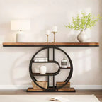 55'' Console Table for Entryway, Industrial Hallway Sofa Table with Storage Shelves, 5-Tier Narrow Accent Table with Circle Storage Shelves