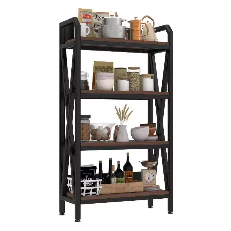VIYET 56.3H Étagère de cuisine à 4 niveaux, Métal et bois (Organisateur multi-scènes réglable pour garage/garde-manger/salle de bain)