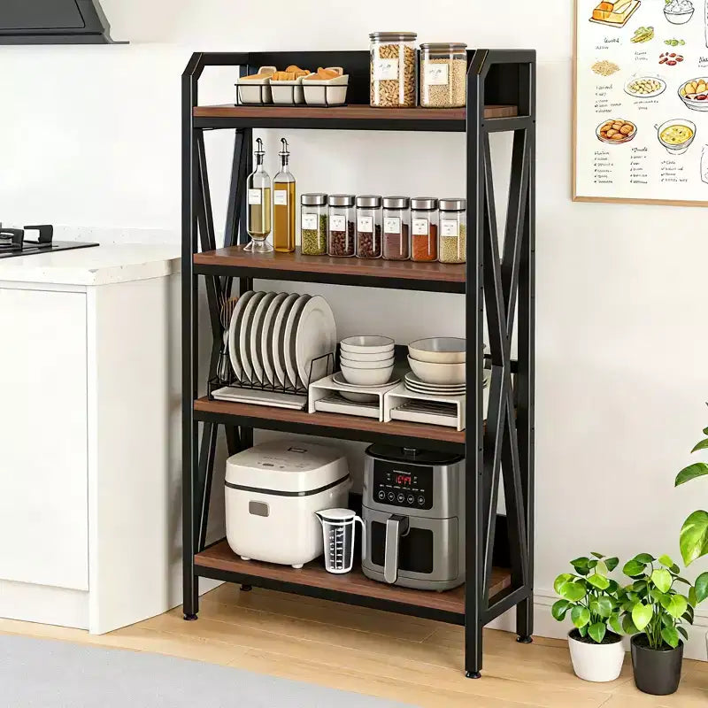 VIYET 56.3H Étagère de cuisine à 4 niveaux, Métal et bois (Organisateur multi-scènes réglable pour garage/garde-manger/salle de bain)