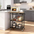 Dessertes de cuisine roulantes pour micro-ondes, Chariot de cuisine utilitaire à 3 niveaux sur roulettes avec poignée et panier de rangement, Station de table de bar à café pour salon ou bureau