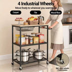 Dessertes de cuisine roulantes pour micro-ondes, Chariot de cuisine utilitaire à 3 niveaux sur roulettes avec poignée et panier de rangement, Station de table de bar à café pour salon ou bureau