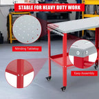 Table de soudage 36x18, Établi en acier capacité 1200 lbs avec 8 fentes à outils, trous de fixation 1/2, Table de travail de soudage avec plateau à outils et 4 roulettes verrouillables