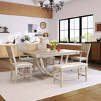 Ensemble de salle à manger 6 pièces GDFStudio Timo en bois d'hévéa avec table de salle à manger demi-ronde, banc et 4 chaises