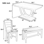 Ensemble de salle à manger 6 pièces GDFStudio Timo en bois d'hévéa avec table de salle à manger demi-ronde, banc et 4 chaises
