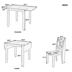 GDFStudio Torquil Ensemble repas 3 pièces en bois d'hévéa avec table pliante et 2 chaises à dossier en croix