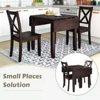 GDFStudio Torquil Ensemble repas 3 pièces en bois d'hévéa avec table pliante et 2 chaises à dossier en croix