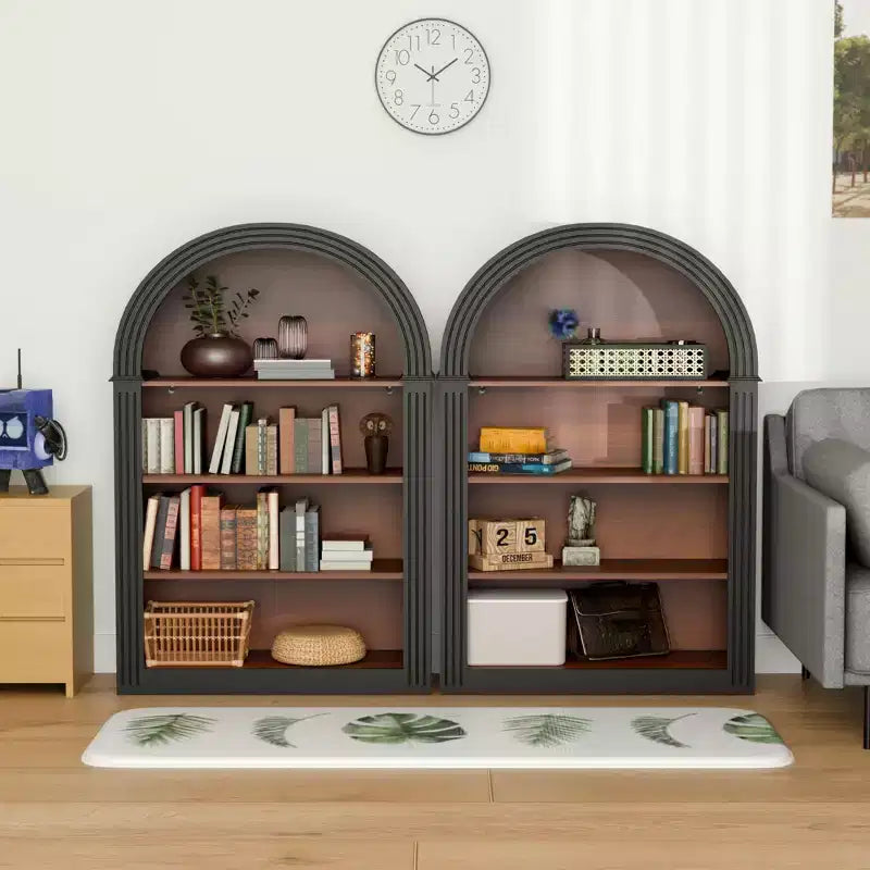 Étagère, 4 niveaux 116 cm Bibliothèque sur pied en bois avec arche, Grand organiseur de rangement pour bibliothèque, chambre, salon, noir